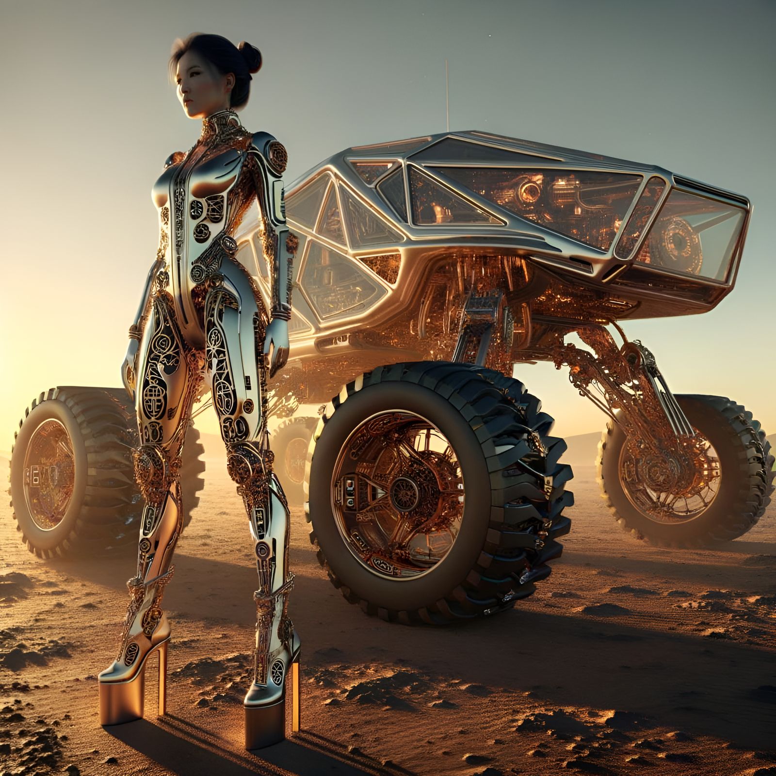 Female Astronaut in Golden Hour 3D Render