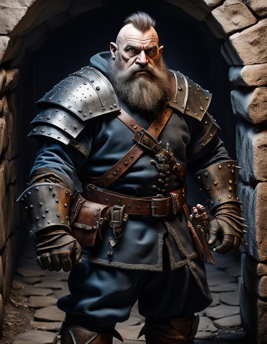 Medieval Dwarf Fighter-Thief in Catacomb