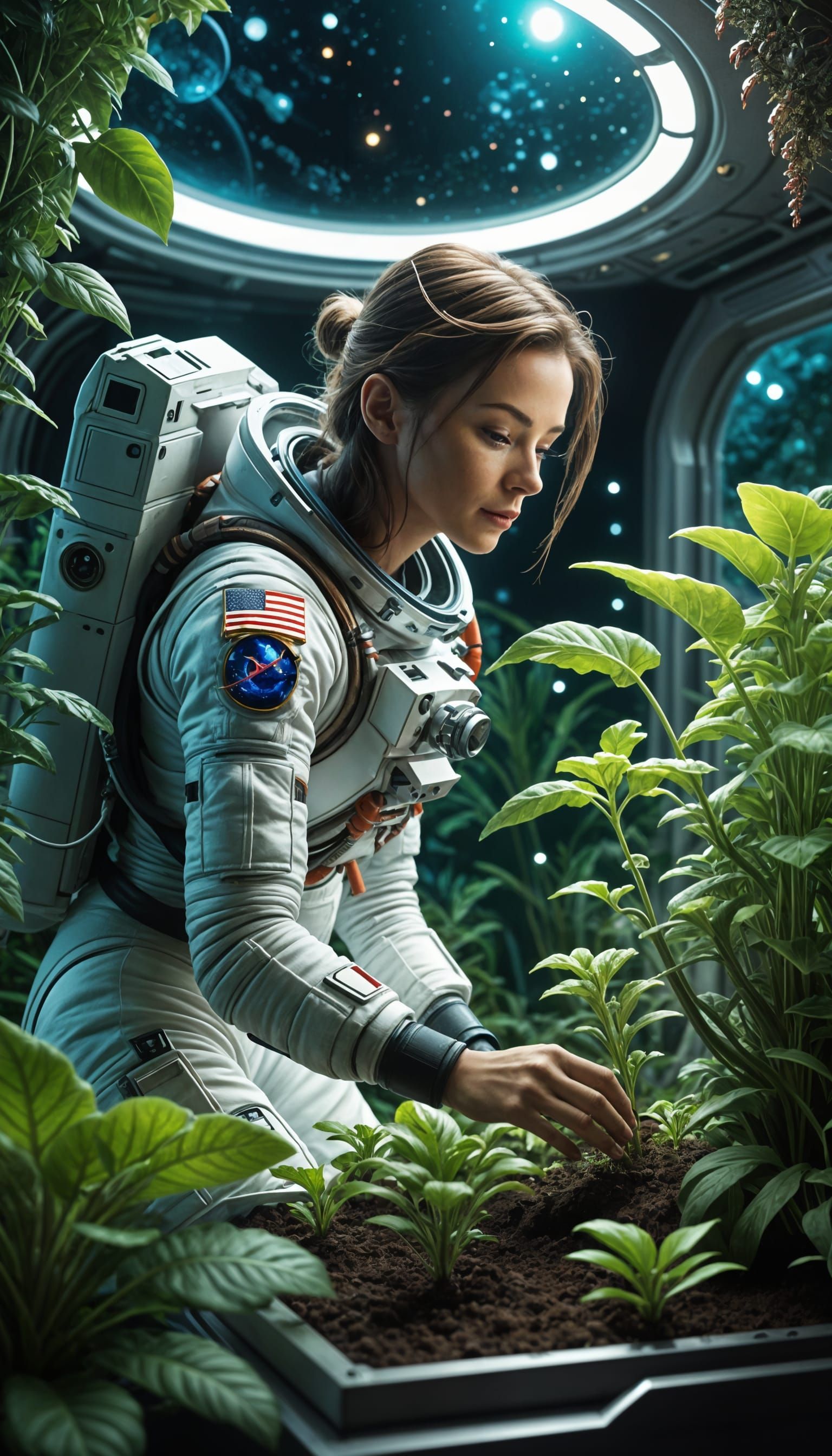 Surreal Spaceship Garden in Zero Gravity