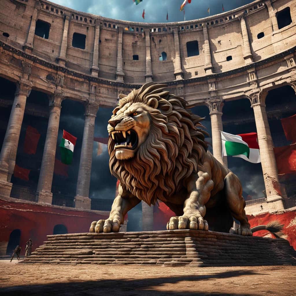 Angry Lion in Rome Colosseum Fantasy Art