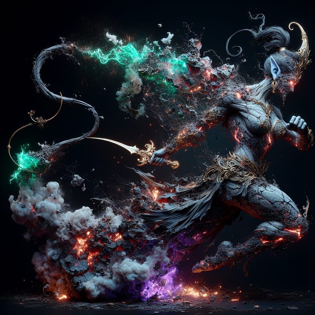 Disintegrating Genie with Scimitar: Ethereal Fantasy