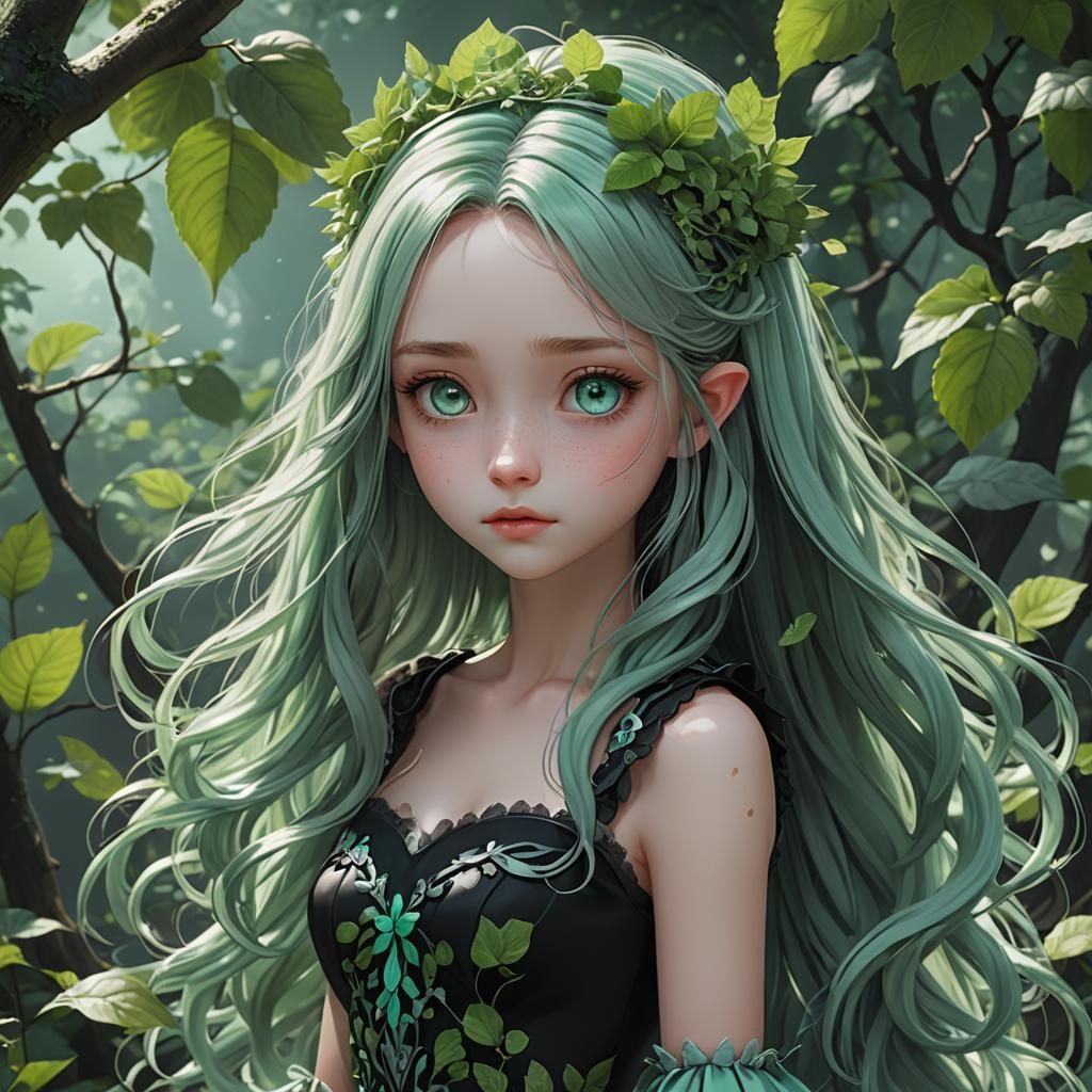 Cute Mint Princess in Tim Burton Anime Style