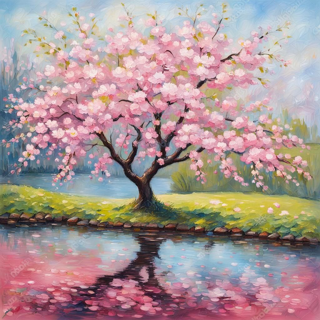 Cherry Blossom Impressionist Landscape