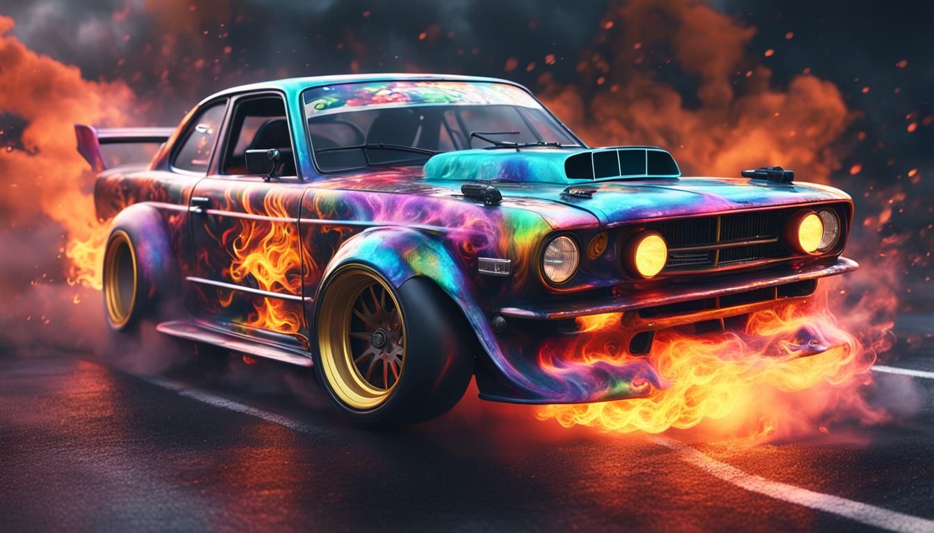 JDM Car Drifting with Flames and Smoke