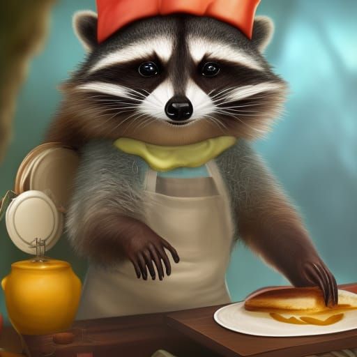 Adorable Raccoon Chef in a Fantasy Setting