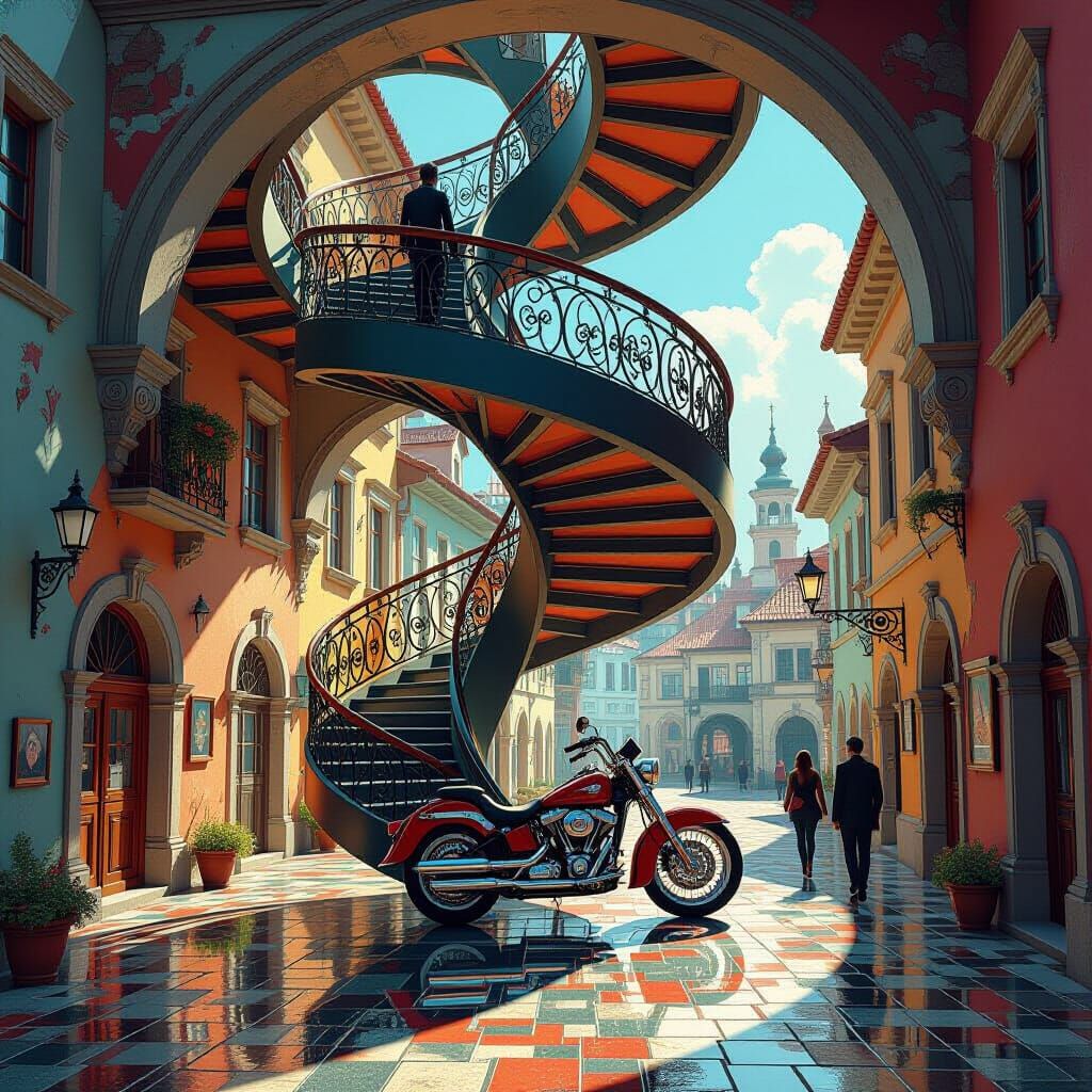 M.C. Escher..Spiral Shelf Futuristic paradoxical art magic r...