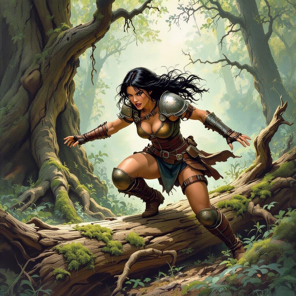 Warrior's Stumble in a Fantasy Forest