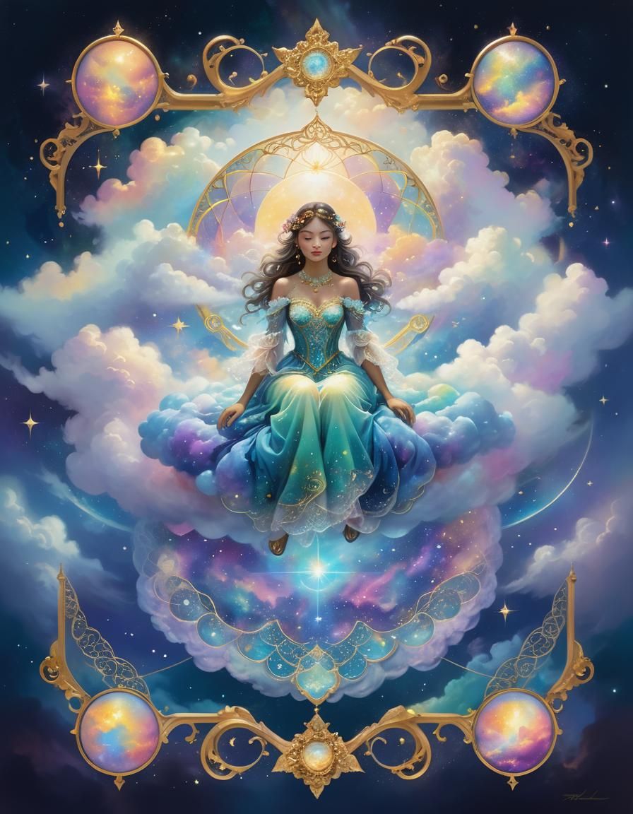 Celestial Woman in Dreamy Ethereal Landscape