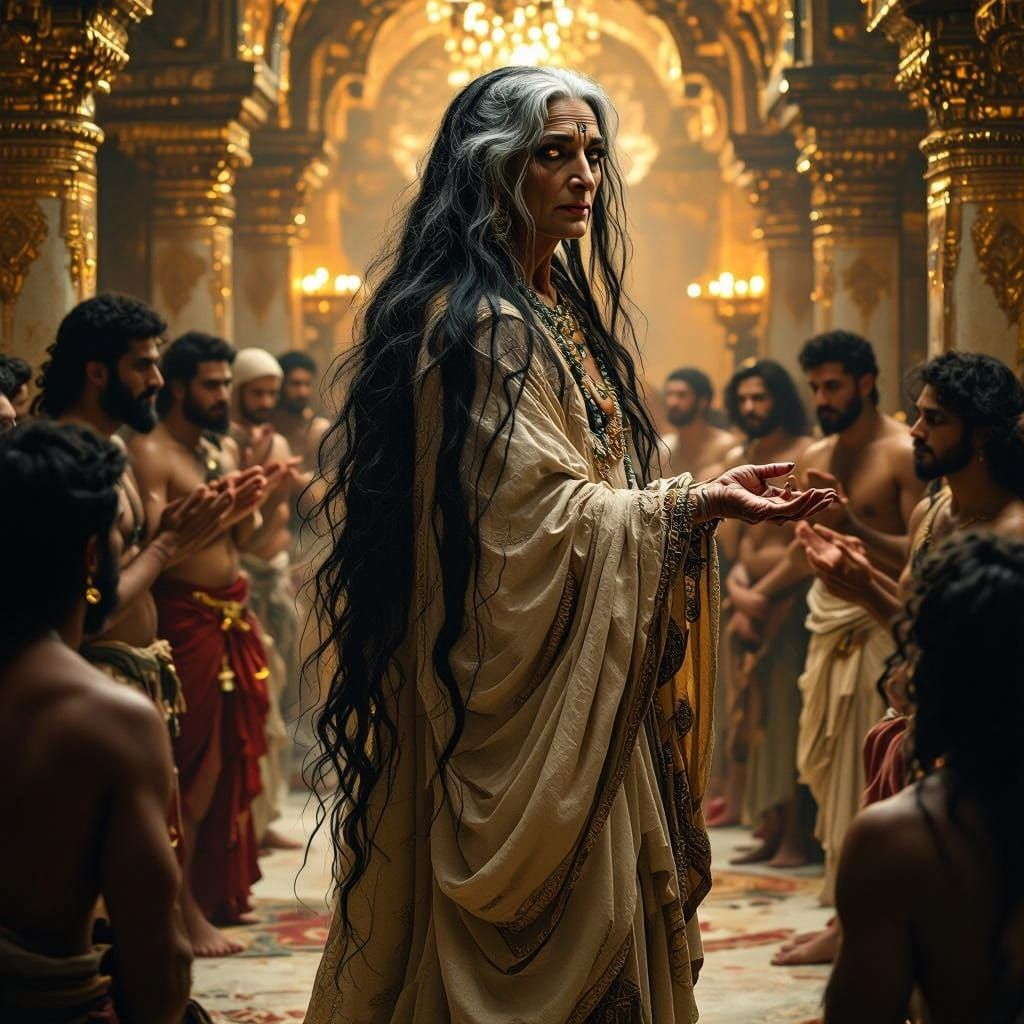 Ancient Courtesan Priestess in Tattered Babylonian Robes