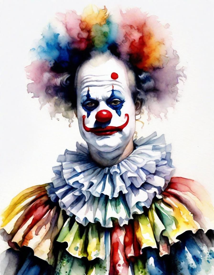 Whimsical Clown in Soft Watercolour Painting