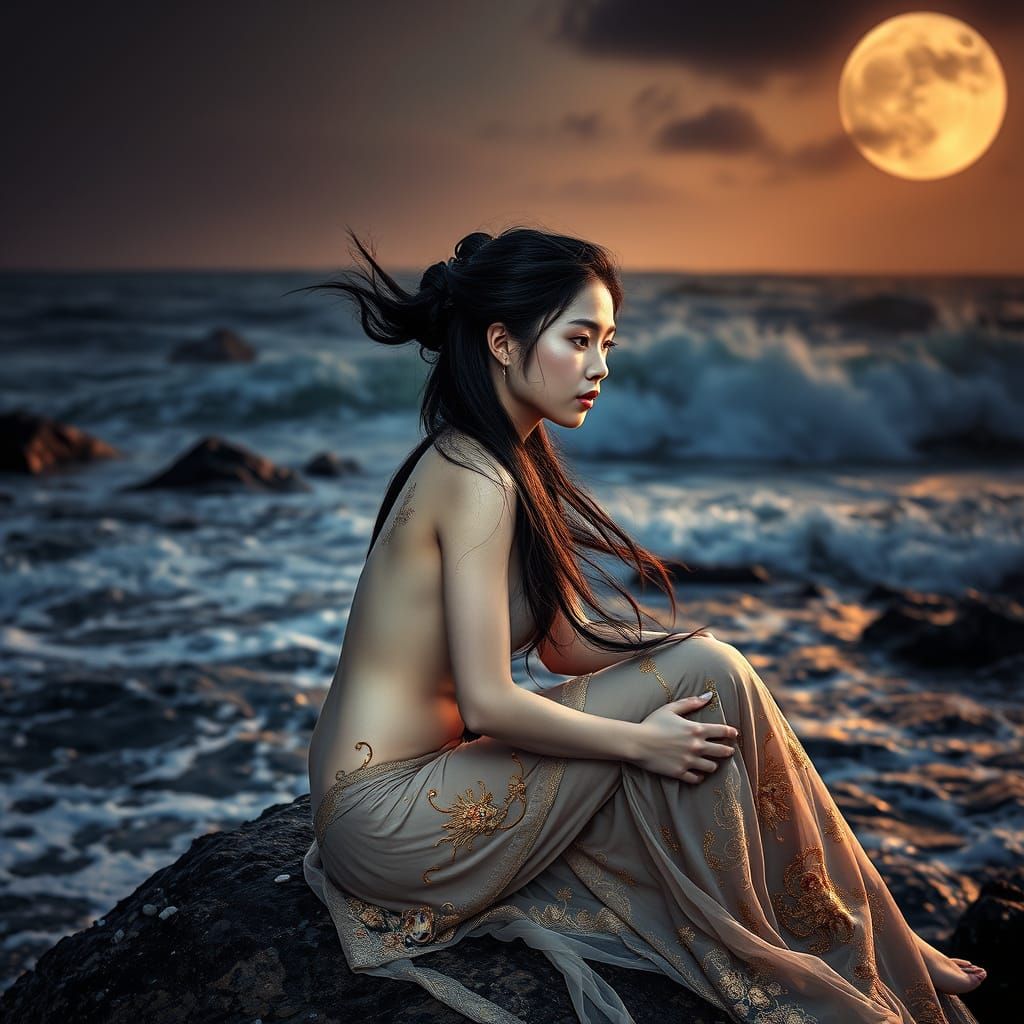 Mysterious Chinese Sorceress on Stormy Seas