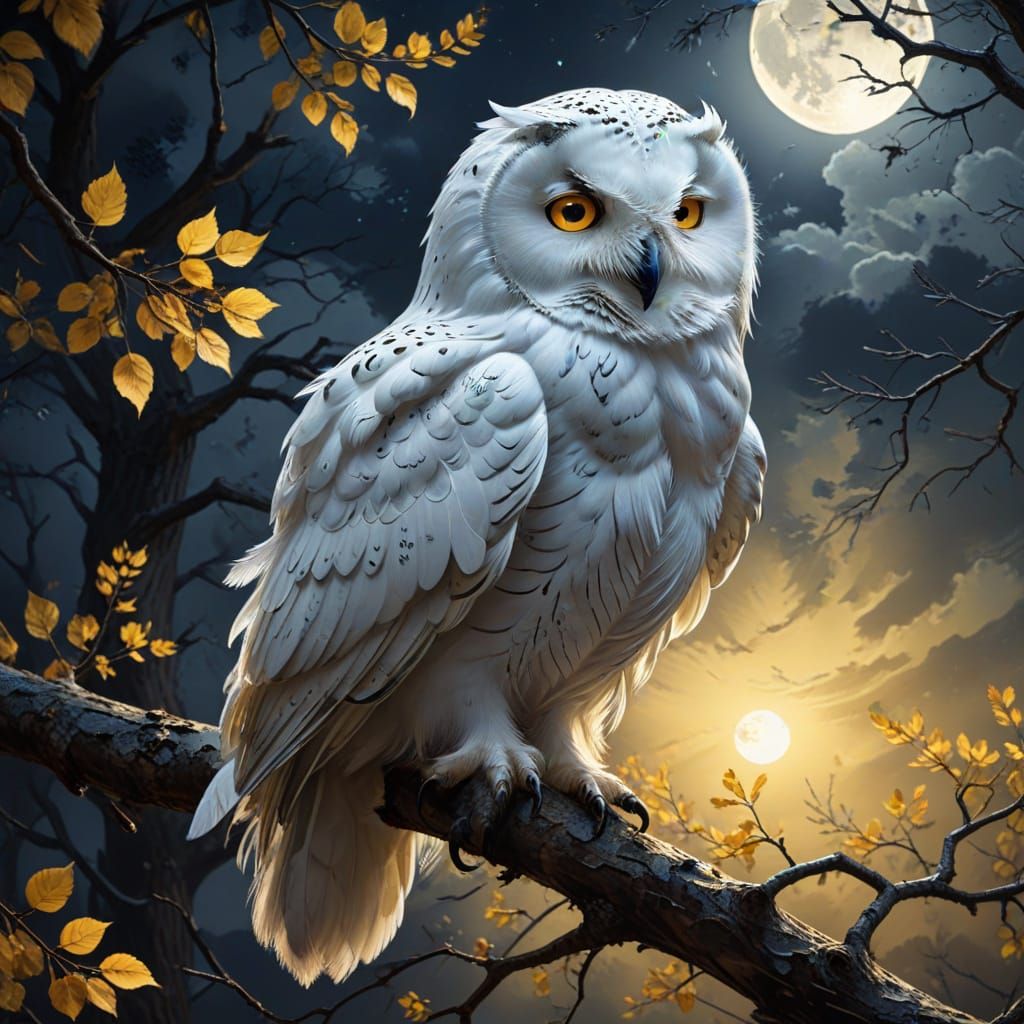 Eerie Snowy Owl in Moonlight Matte Painting