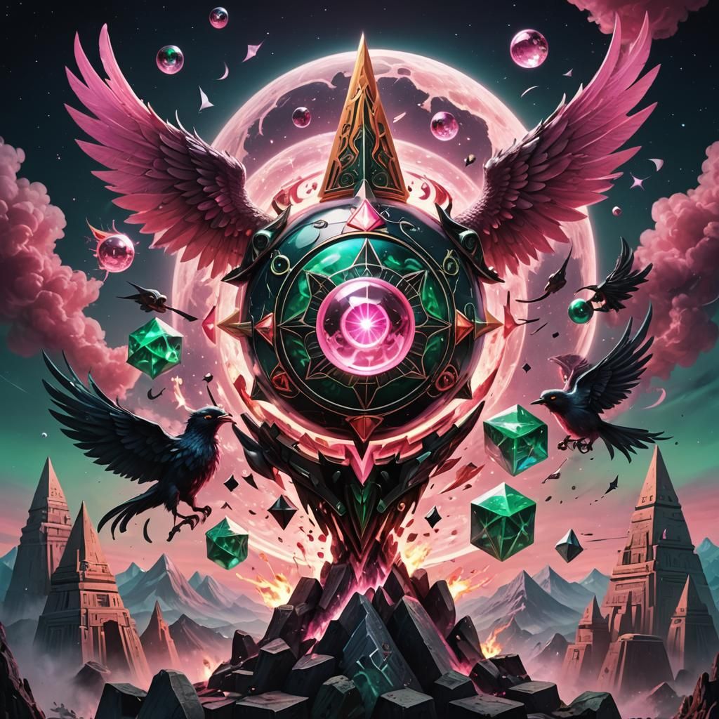 Mystical Orb with Wings Ascends in Night Sky