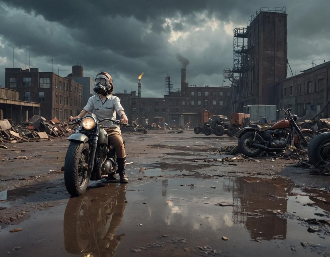 Dieselpunk Girl Doctor in Desolate Hospital