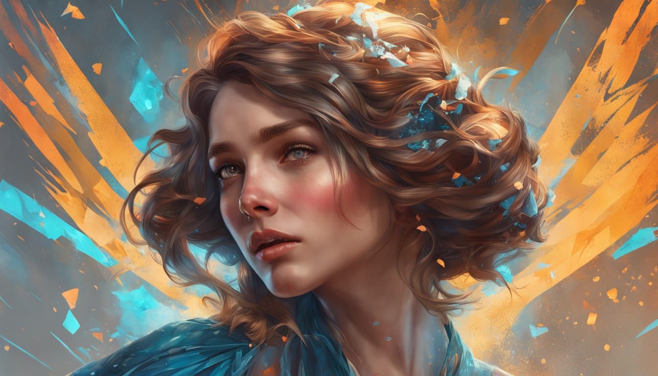 Intricate, High-Resolution Portrait in Vibrant Triadic Color...