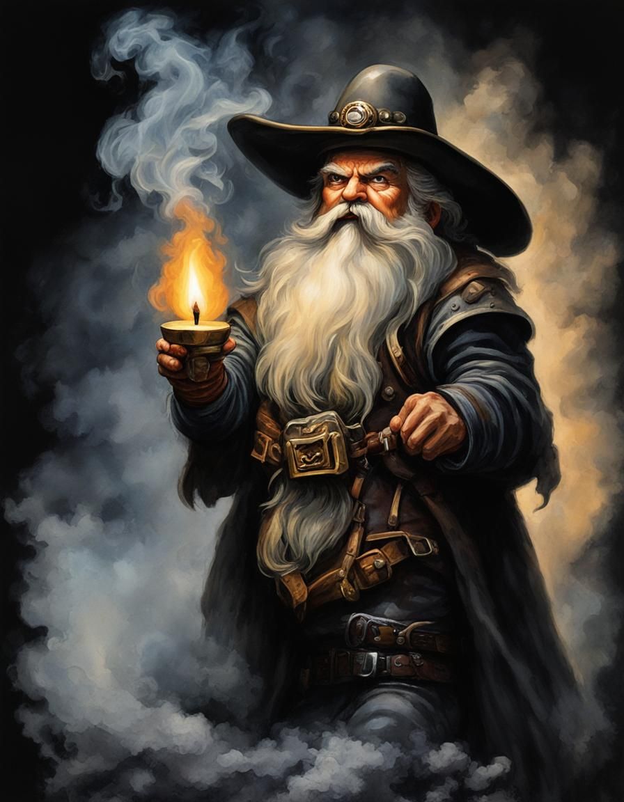 Smoky Dwarf Gunslinger in Digital Watercolor Style