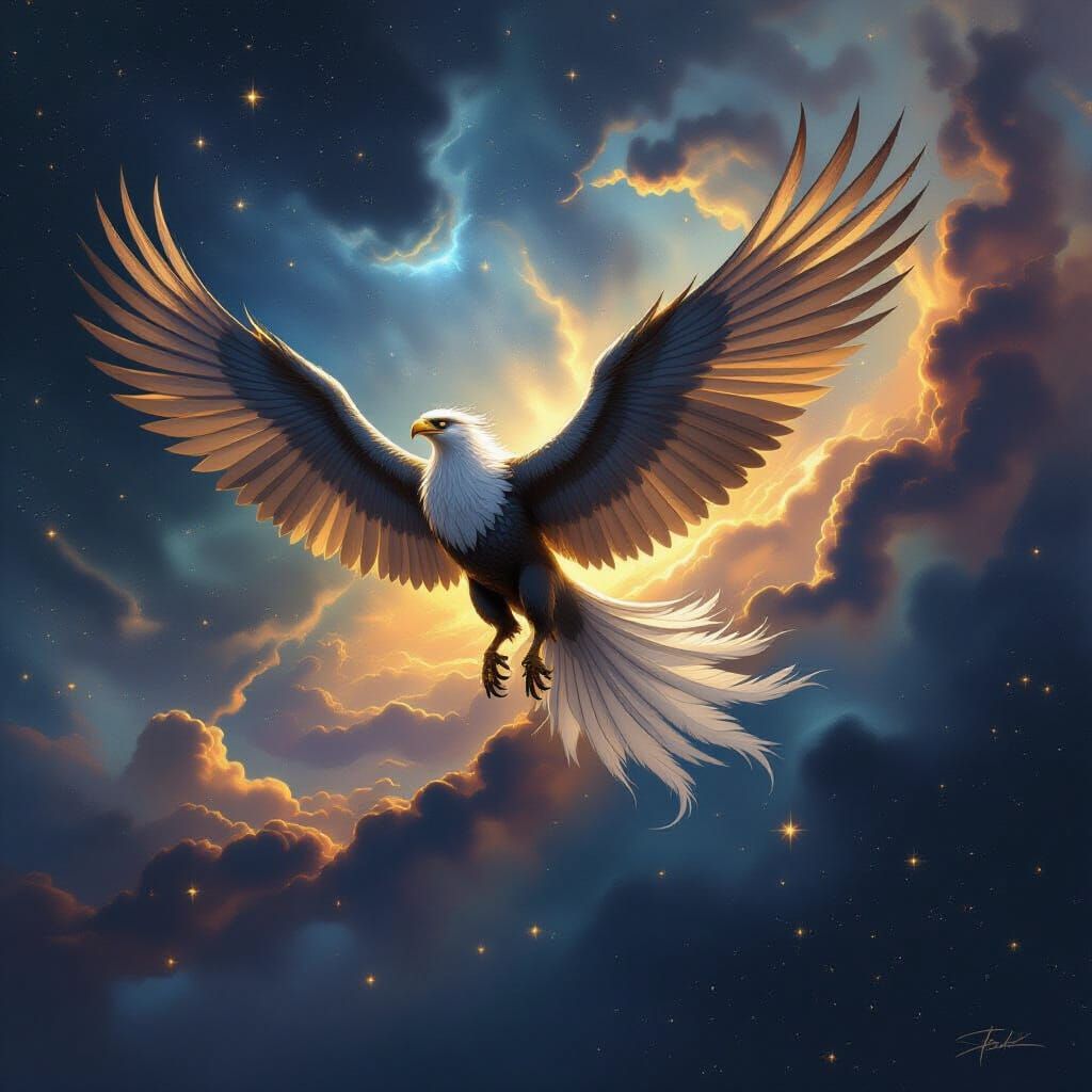 Majestic Griffin Soars Through Cosmic Nebula