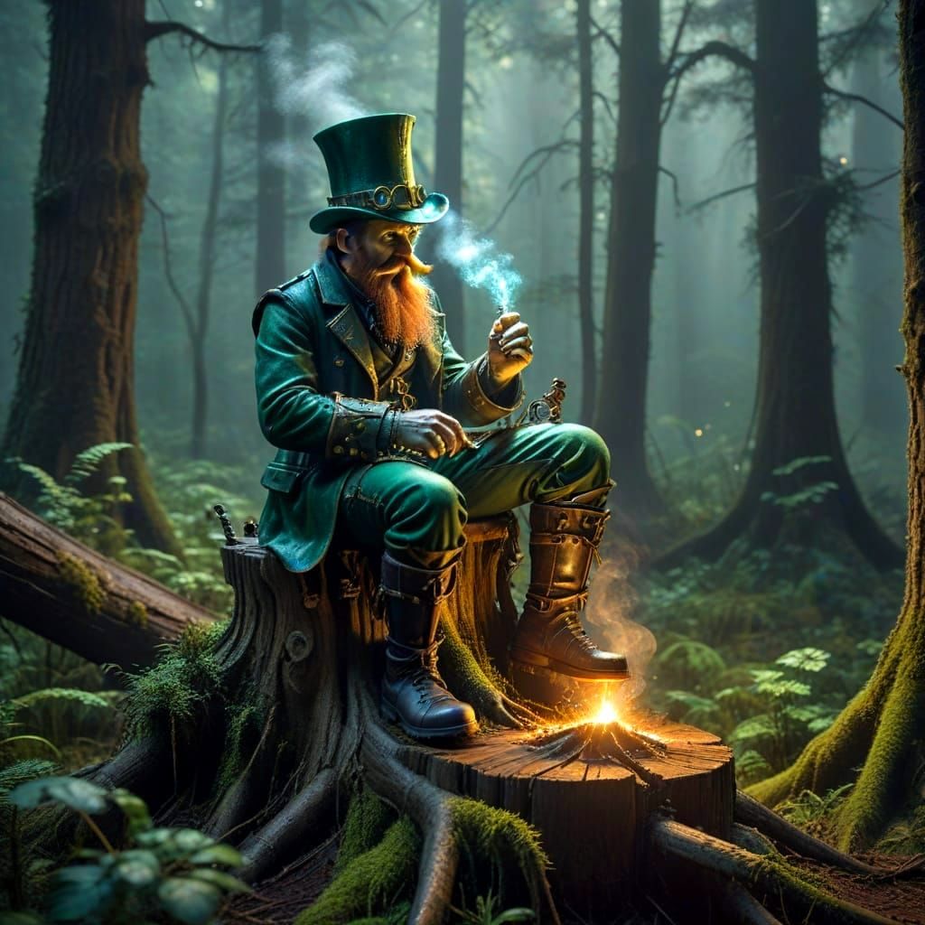 Leprechaun in Mystical Forest with Ethereal Light