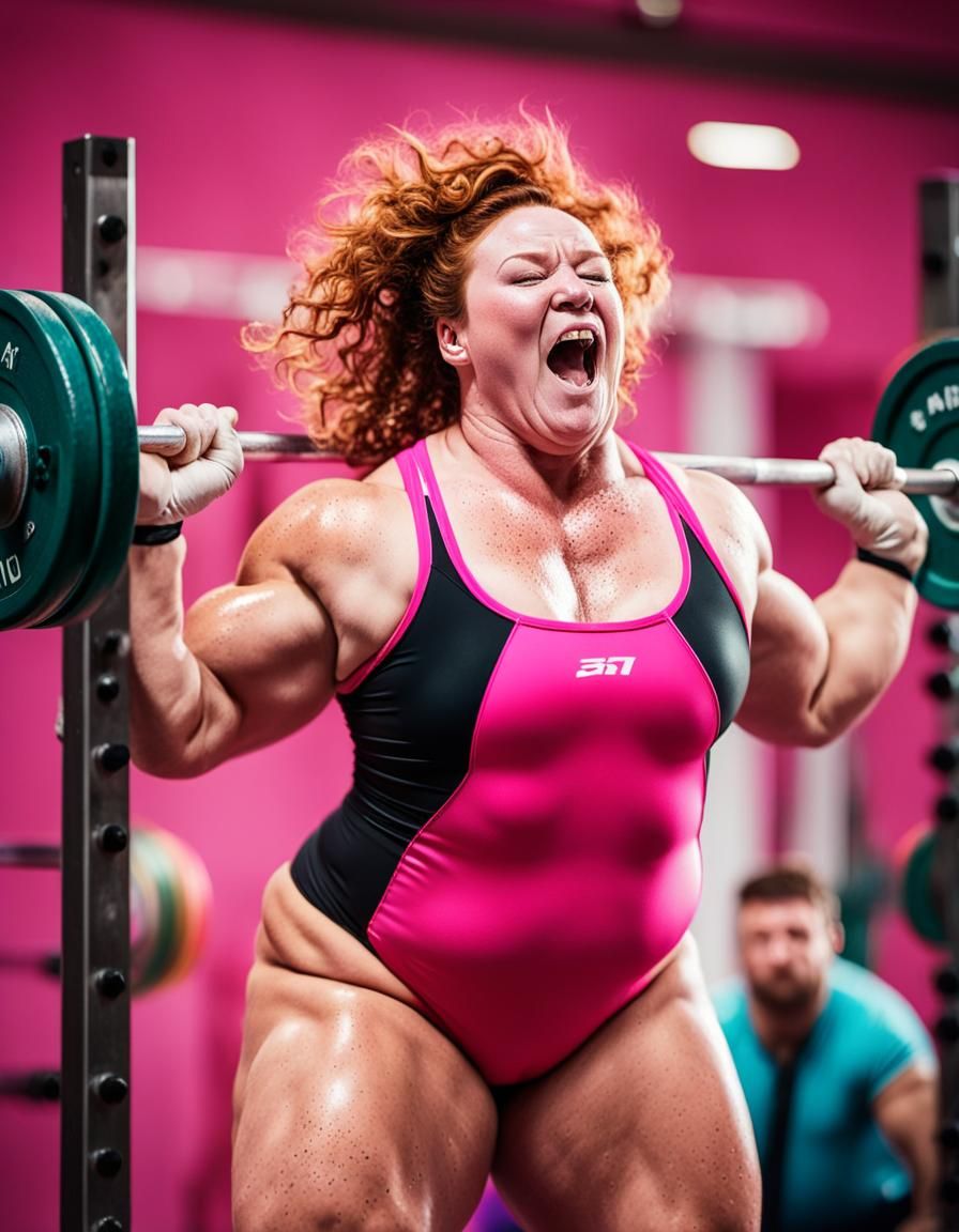 Powerful Plus-Size Weightlifter in Sports Photography Style