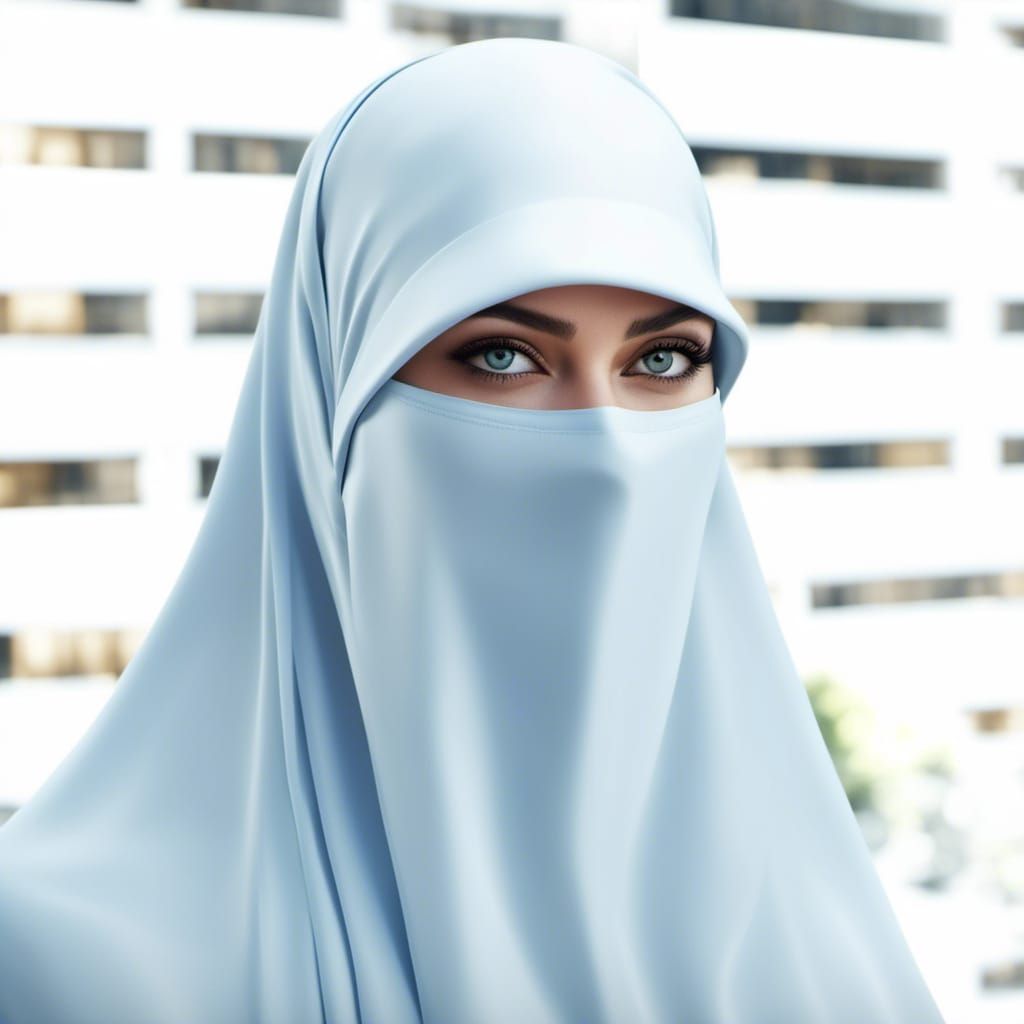 European Woman in Hijab and Mask Portrait