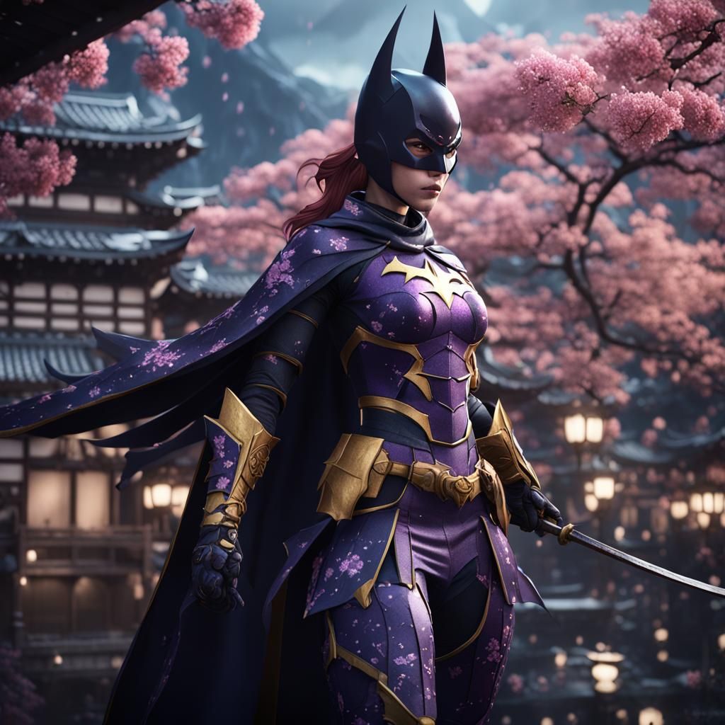 Japanese Batgirl: Dark Sakura Knight, Detailed Matte Paintin...