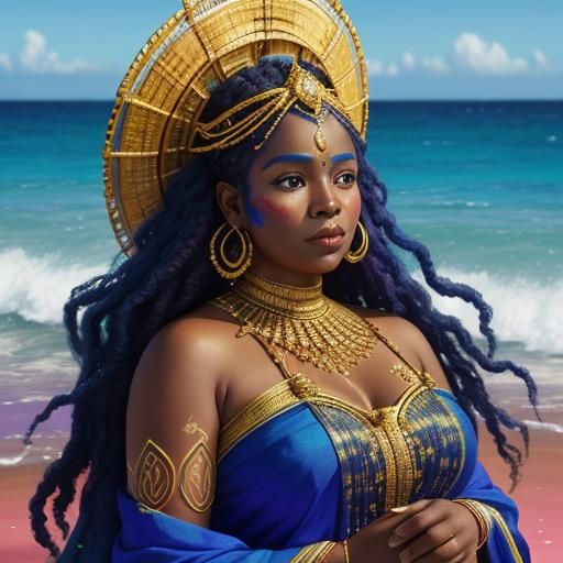 African Goddess in Fauvist Colors by the Sea