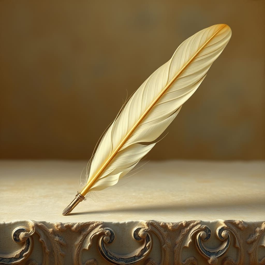 Cream Quill Pen Evokes Dutch Master Still Life
