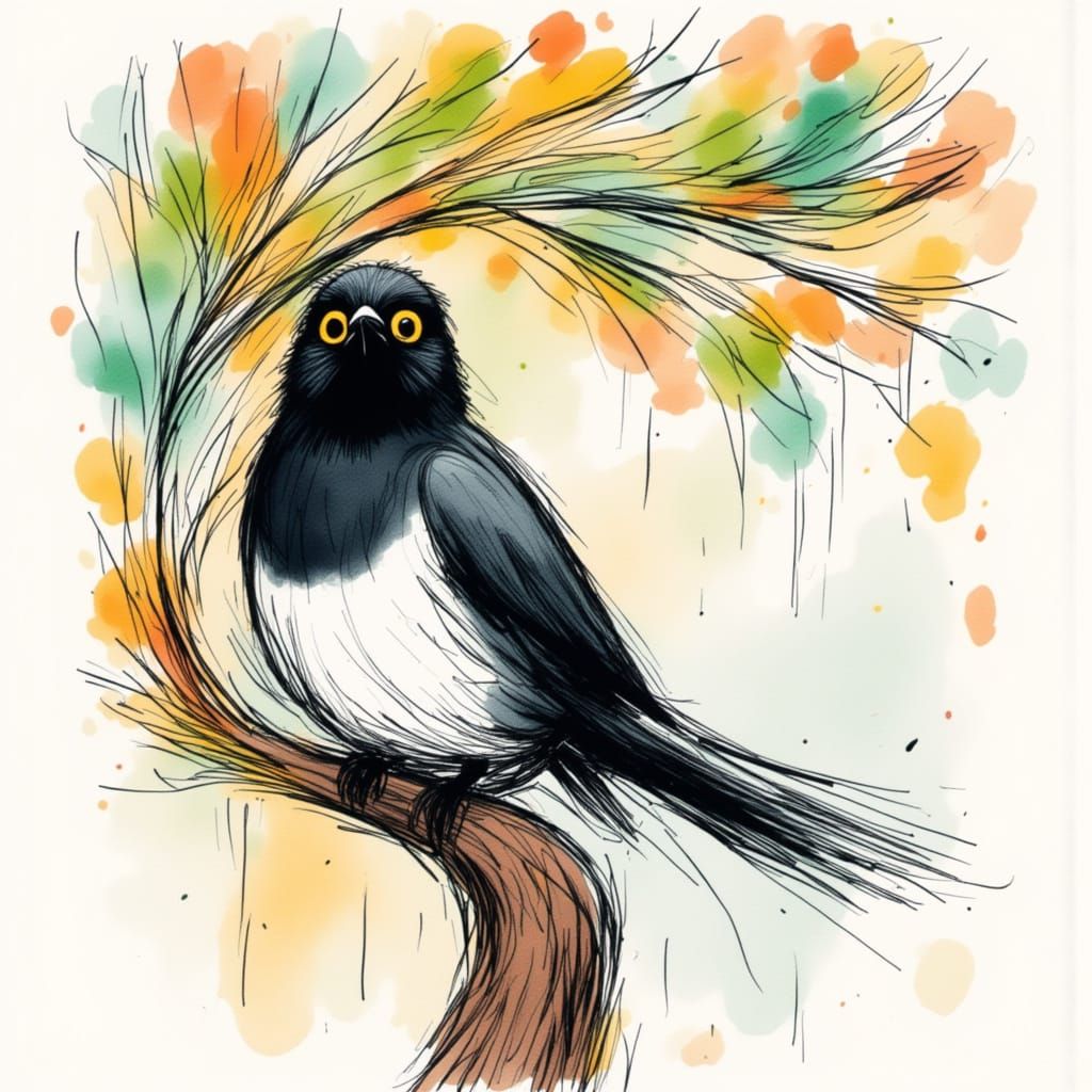 Cartoony Magpie with Googly Eyes in a Tree