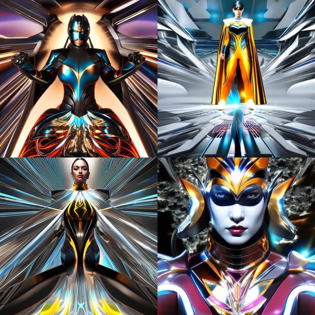 Anime Woman in Reflective Superhero Costume