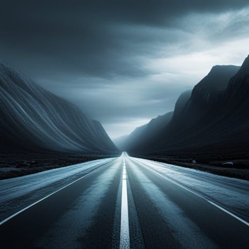 Luminescent Road Amidst Dramatic Landscape