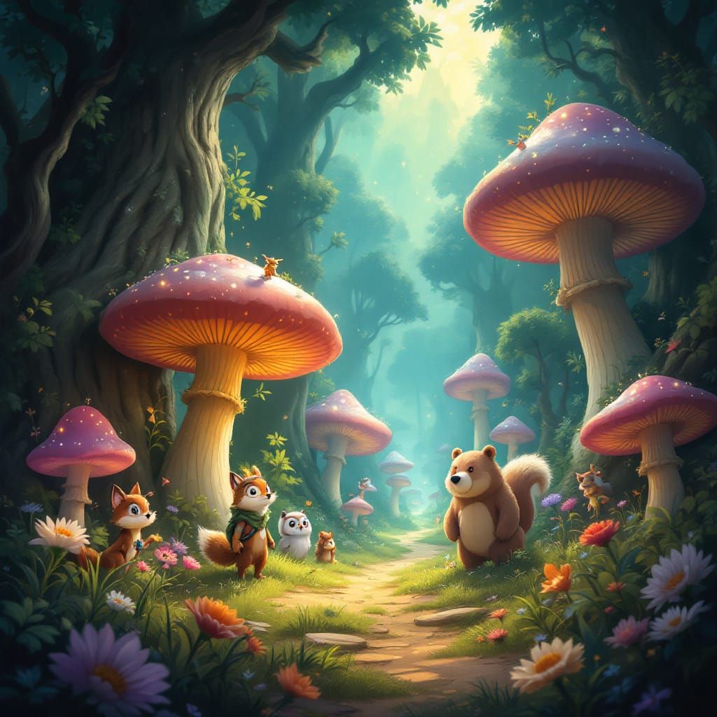 Fantasy Forest Adventure Film Poster with Woodland Creatures