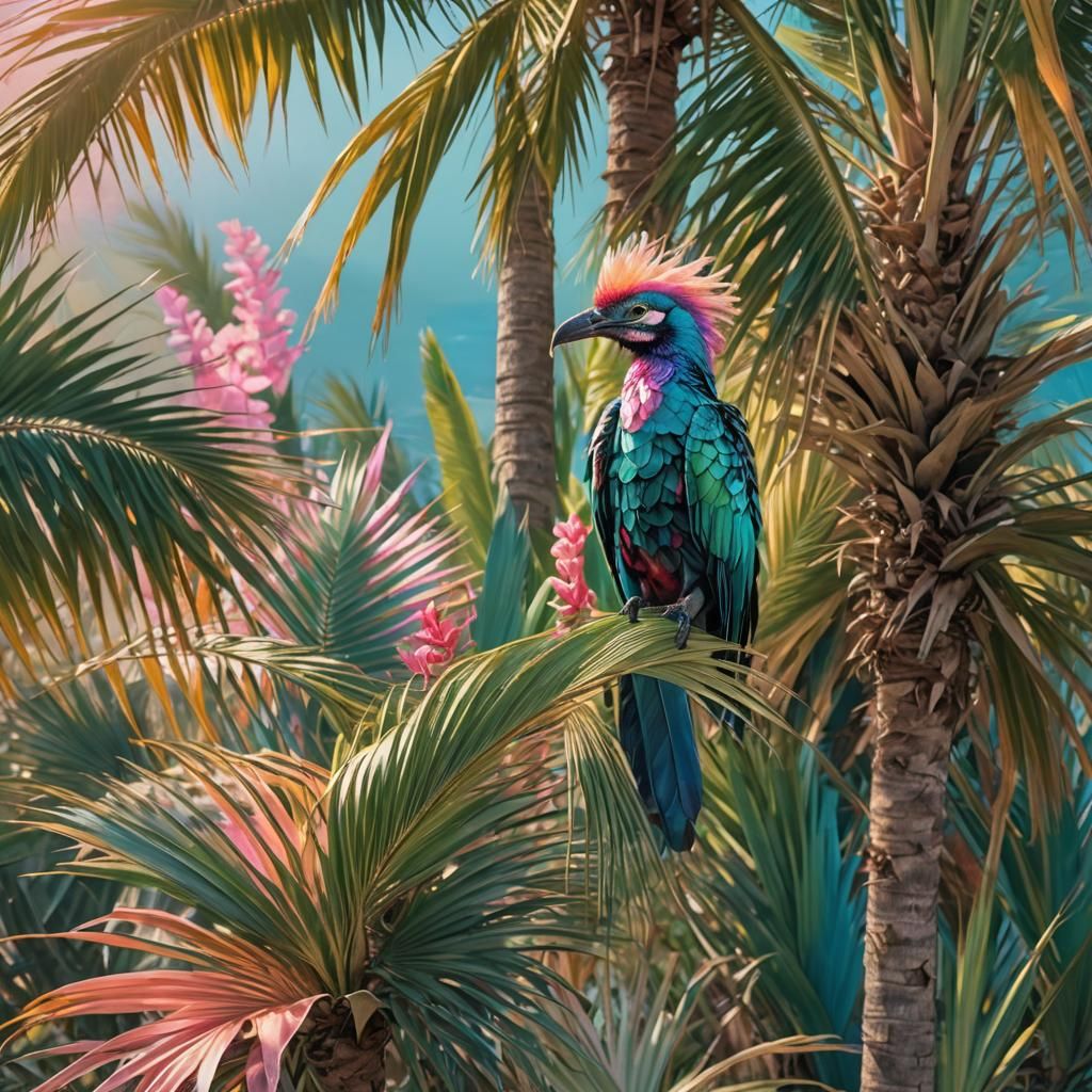 Iridescent Bird Perched in Exotic Caribbean Locale