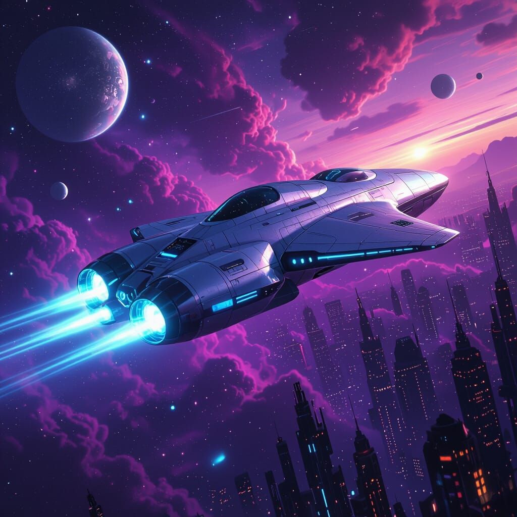 Spaceship Gliding Through Nebula, Fantasy Concept Art