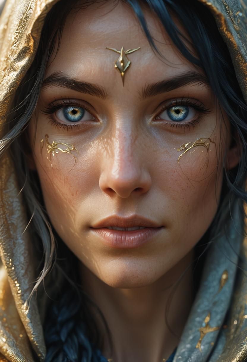 Beautiful Elf in Gold Hoodie, Photorealistic Portrait