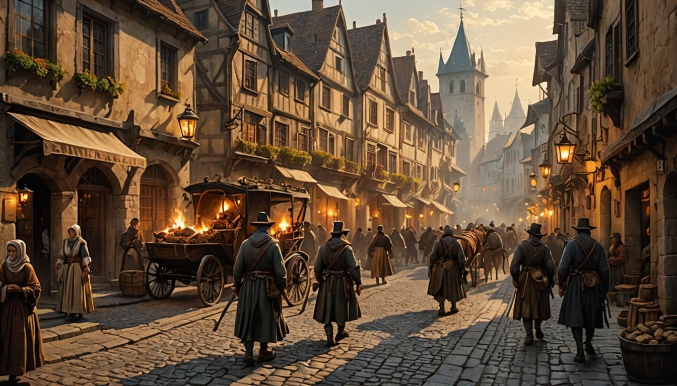 Medieval Street Scene in Cinematic Film Style