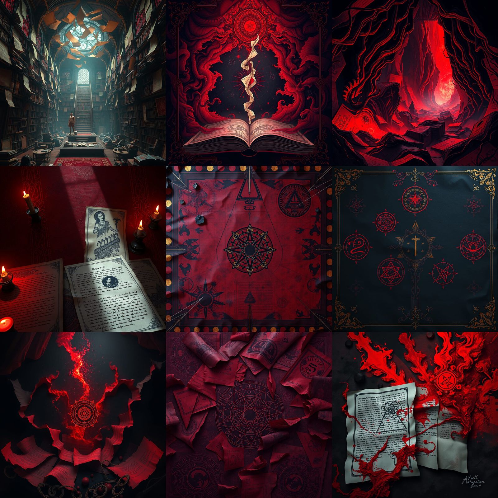 Mystical Papers in Black and Red: Detailed Matte Painting