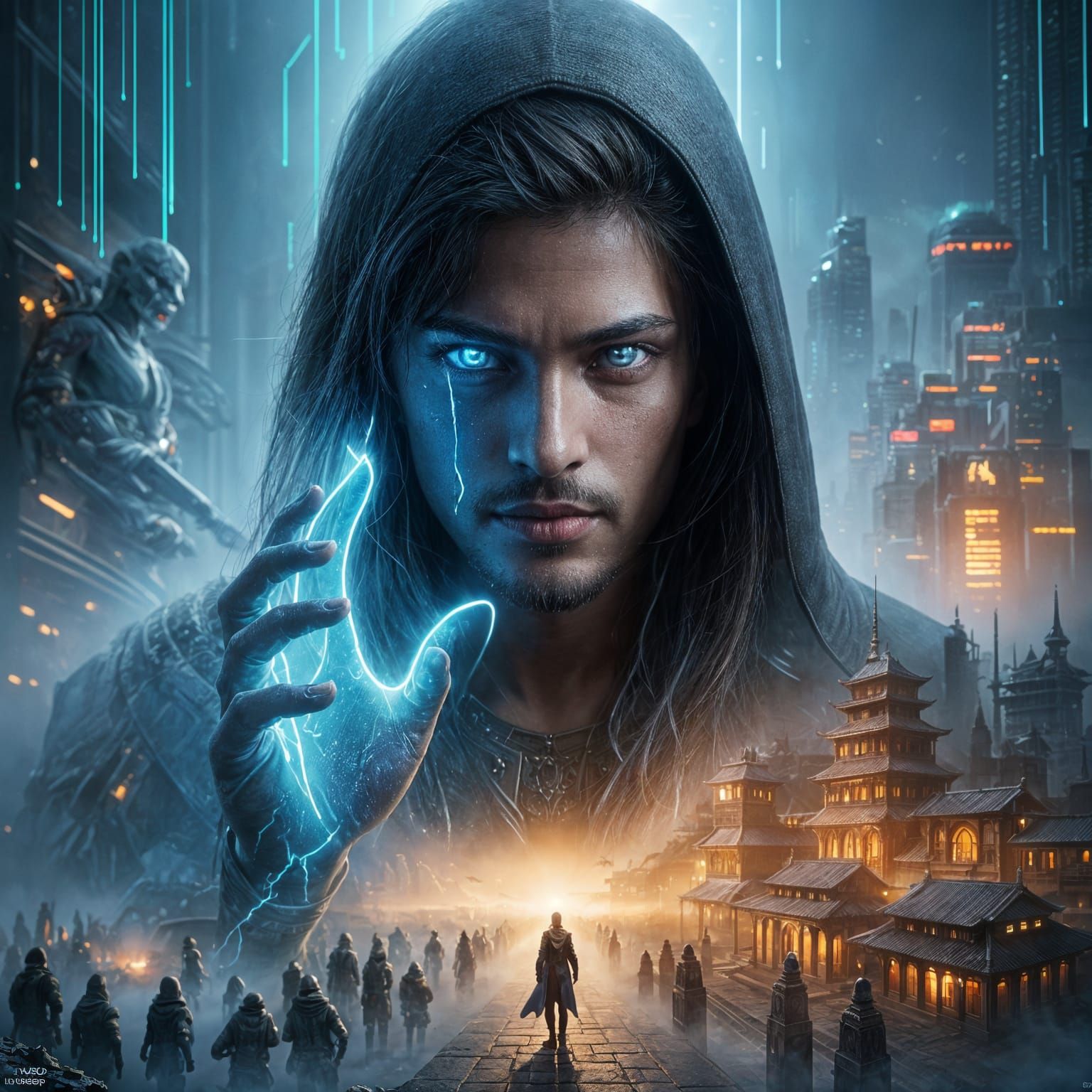 Cyberpunk Portrait with Shadowy Mist and Dystopian Aura