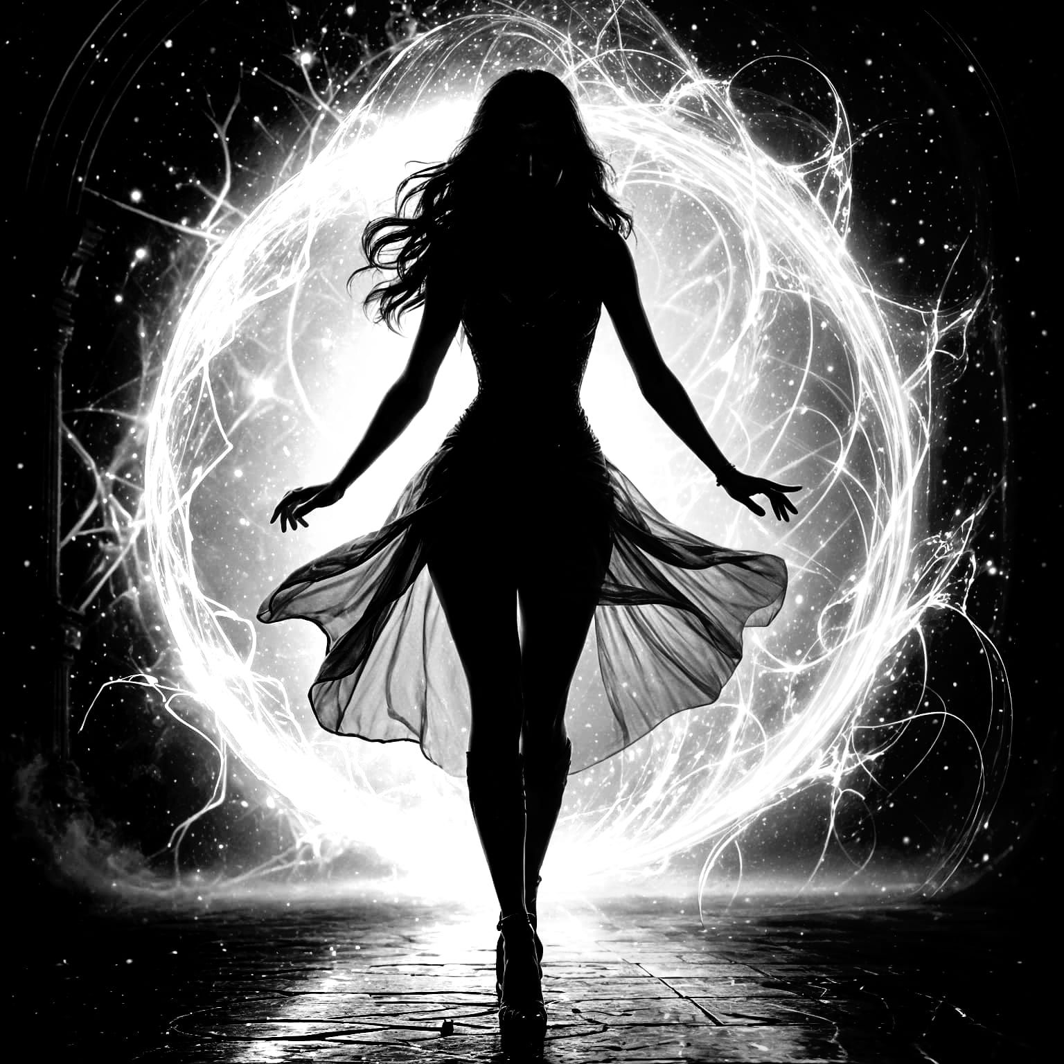 Silhouette of Woman Crossing Magical Energy Barrier