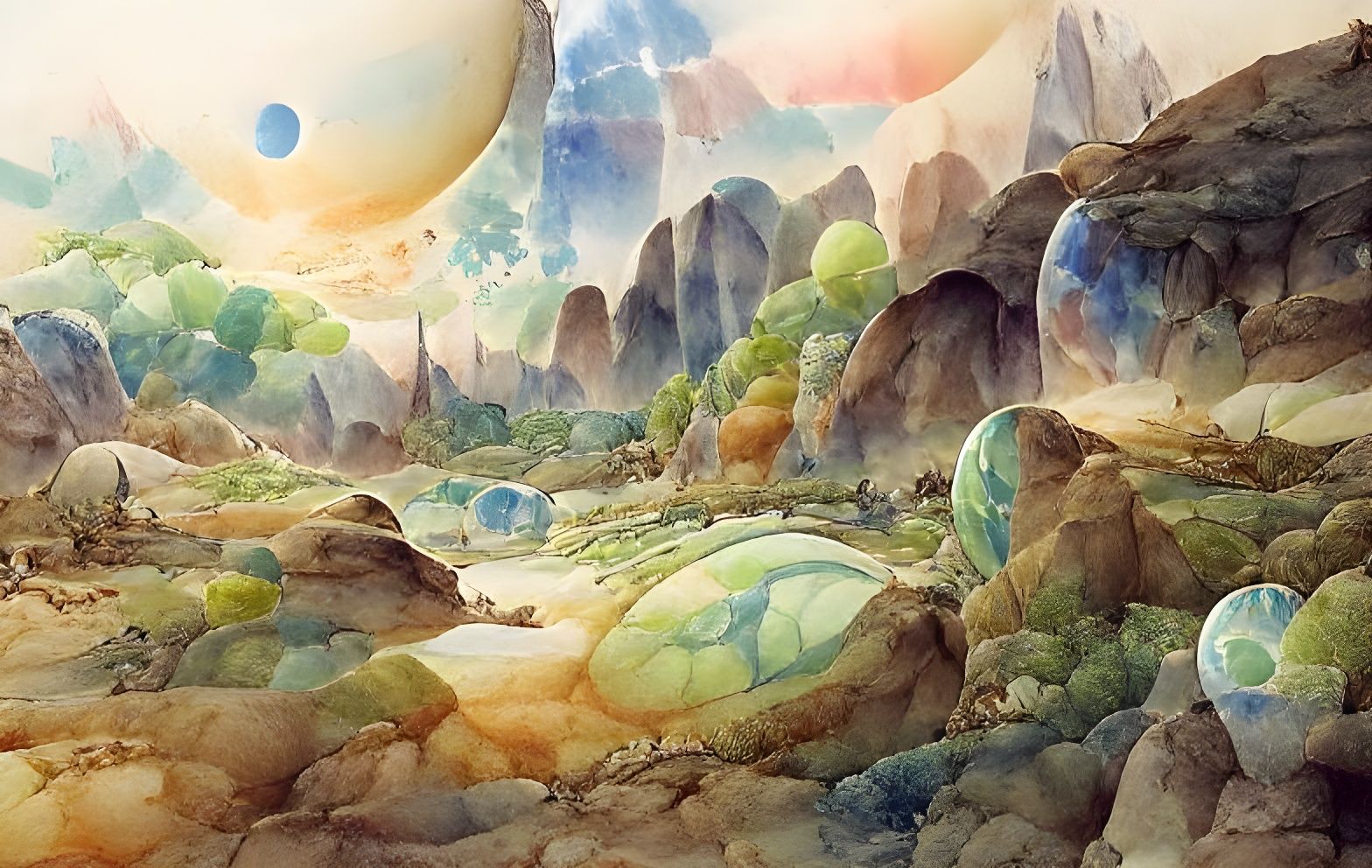 Alien Planet Landscape in Watercolour Style
