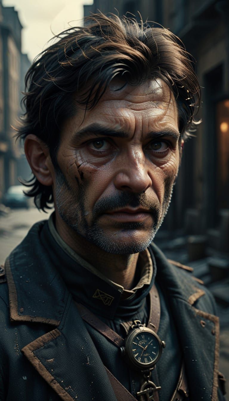 Gritty City Watch Officer in Dark Fantasy Atmosphere