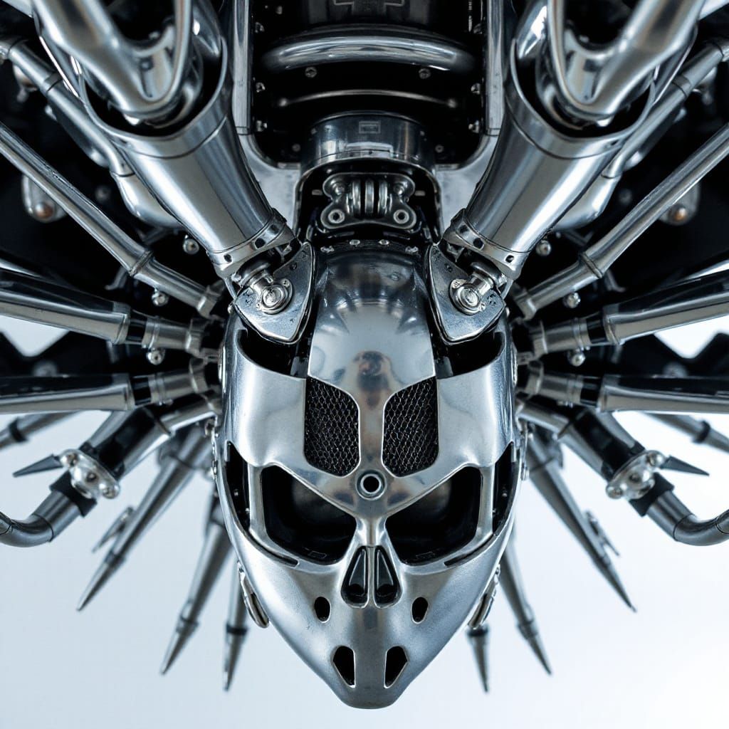 Eerie Biomechanical Sculpture in Polished Silver Steel