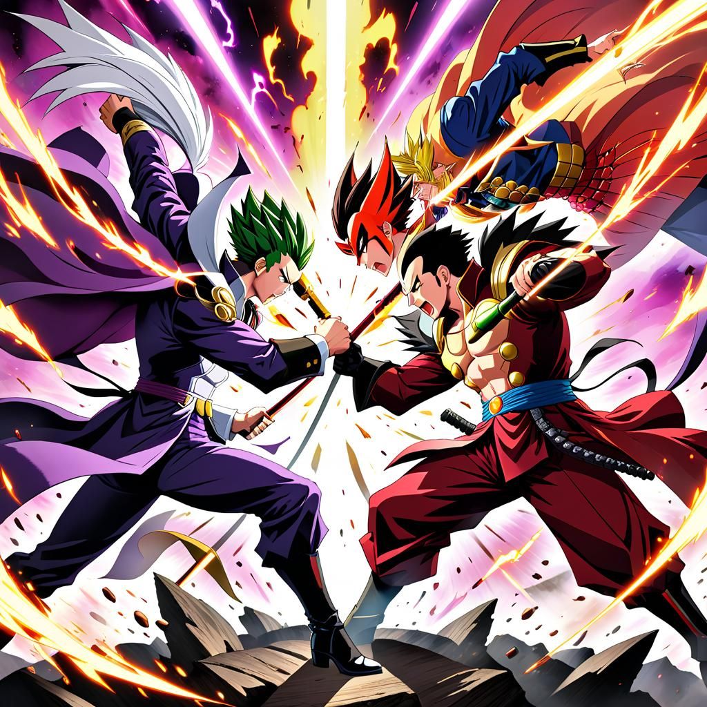 Anime Villains in Intense Battle Illustration