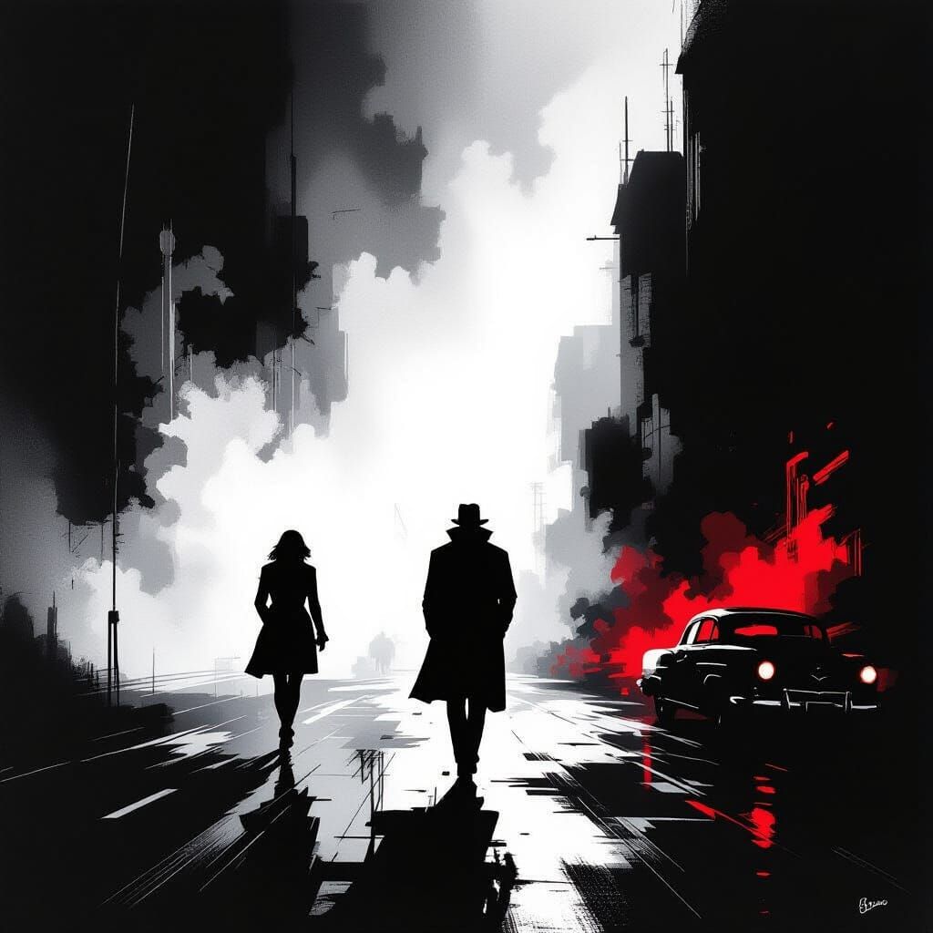 Dramatic Noir Scene with Selective Color Accents