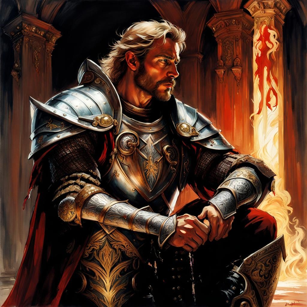 Wounded Norse Warrior on Stage, Dark Academia Art