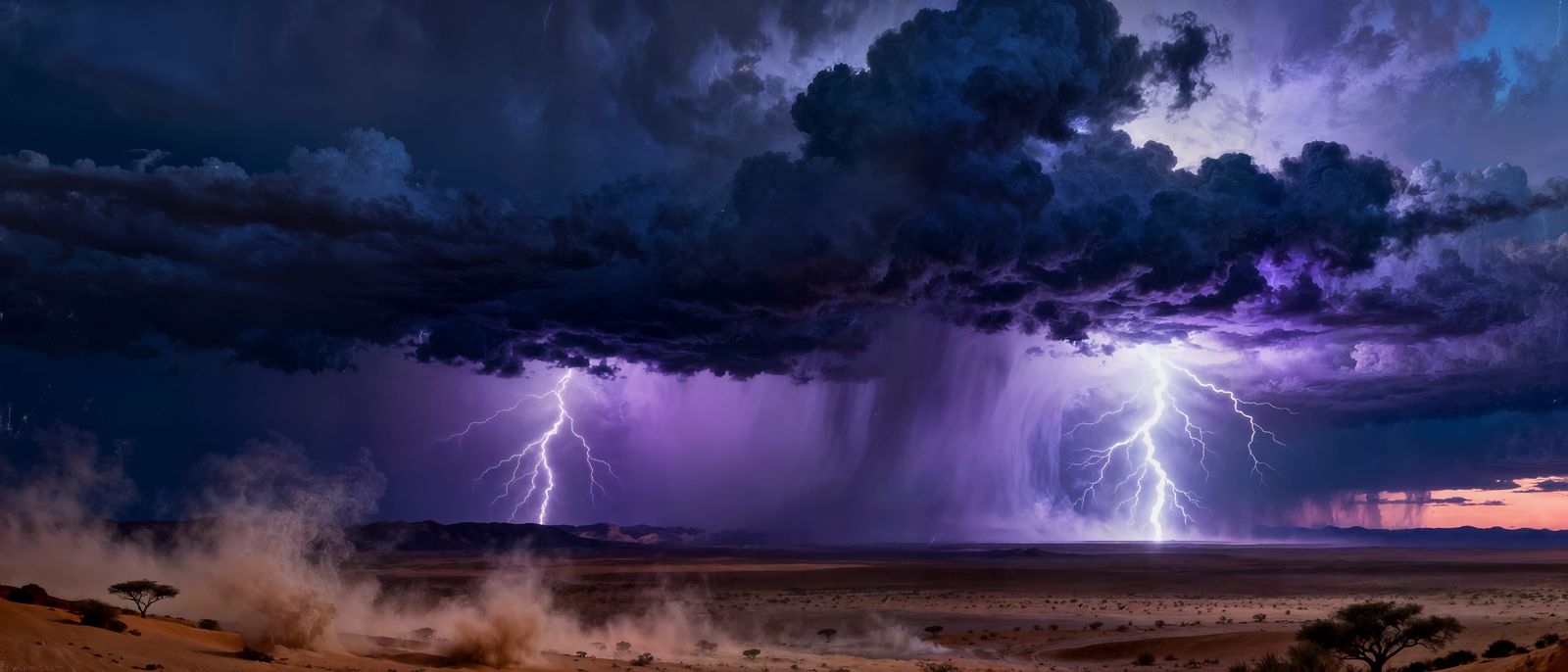 African Desert Storm with Lightning at Dusk
