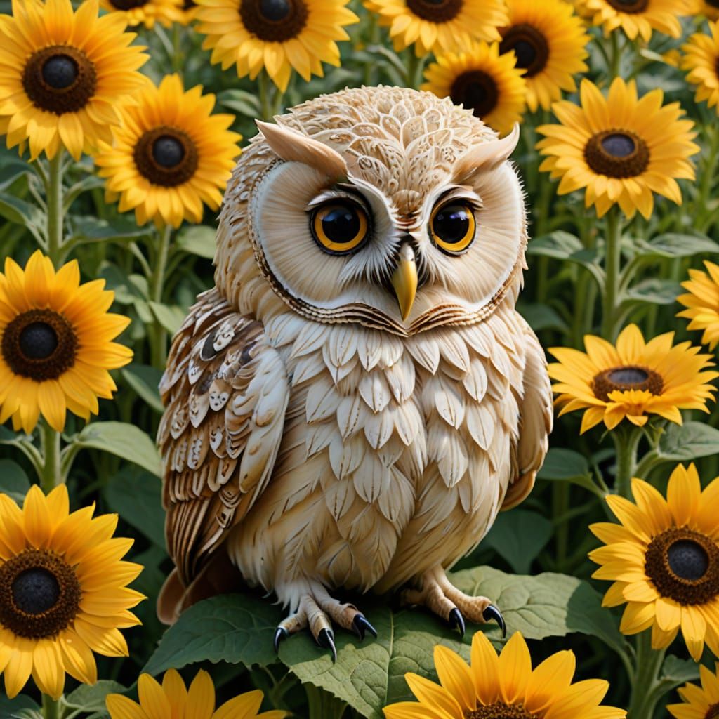 Sunflower Owl in Whimsical Art