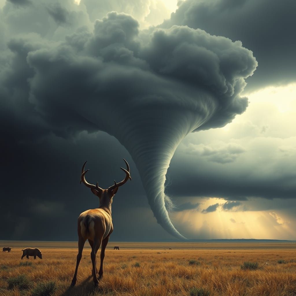 A Tornado Approaches a Spiralled Horned Antelope in a Dazzli...