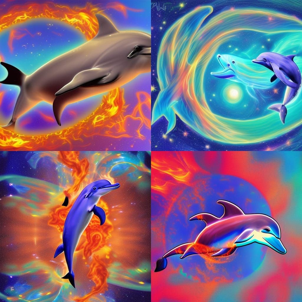 Dolphin with Flaming Tail: Cosmic Astral Illustration
