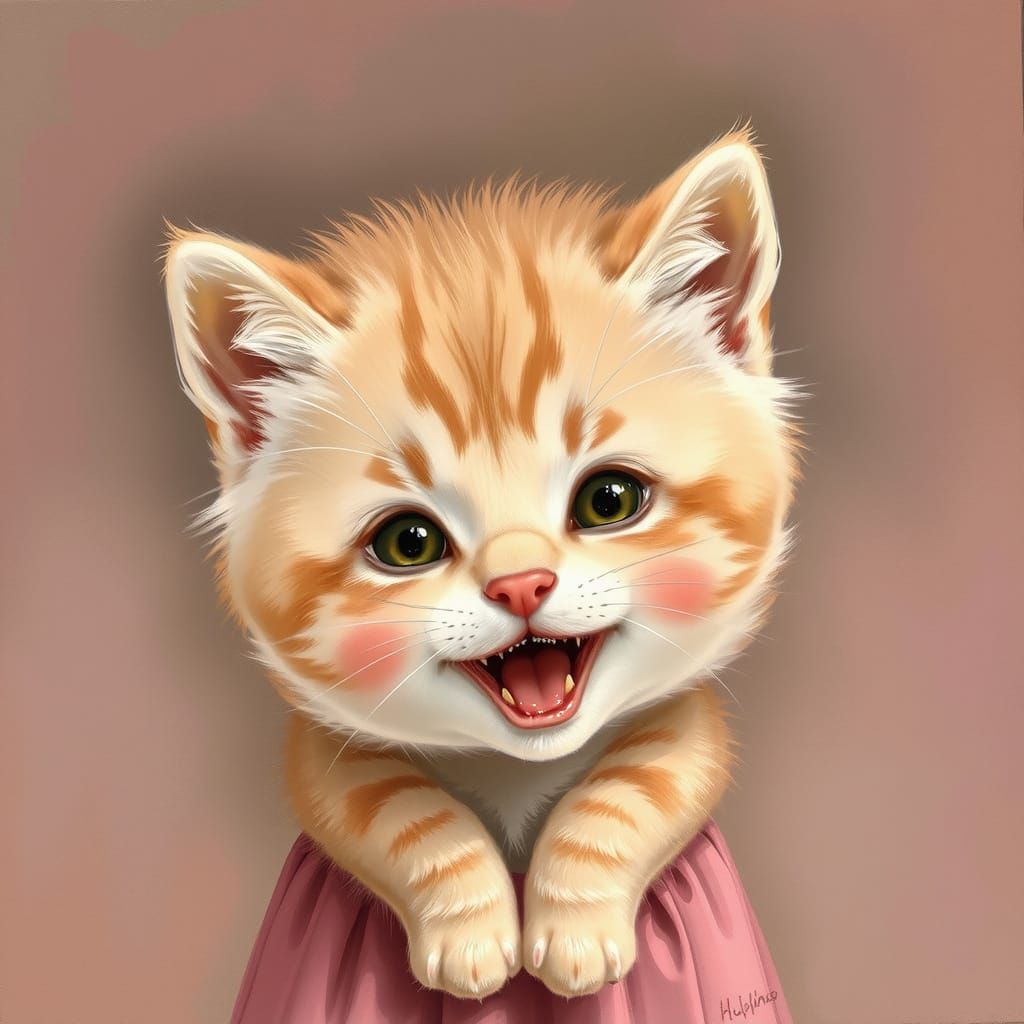 Gothic Cartoon Kitten Girl in Pastel Colors