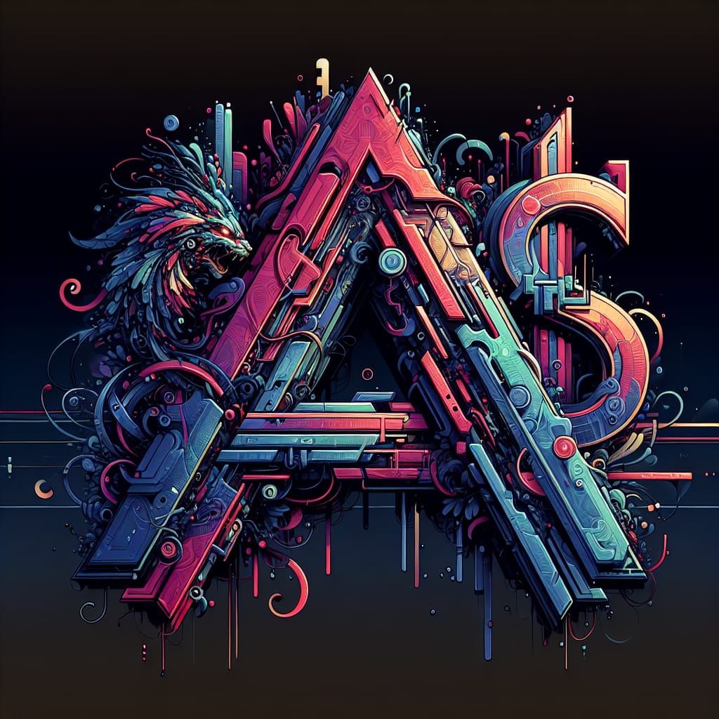 Cyberpunk Graffiti: A, T, and $ in Matte Painting Style